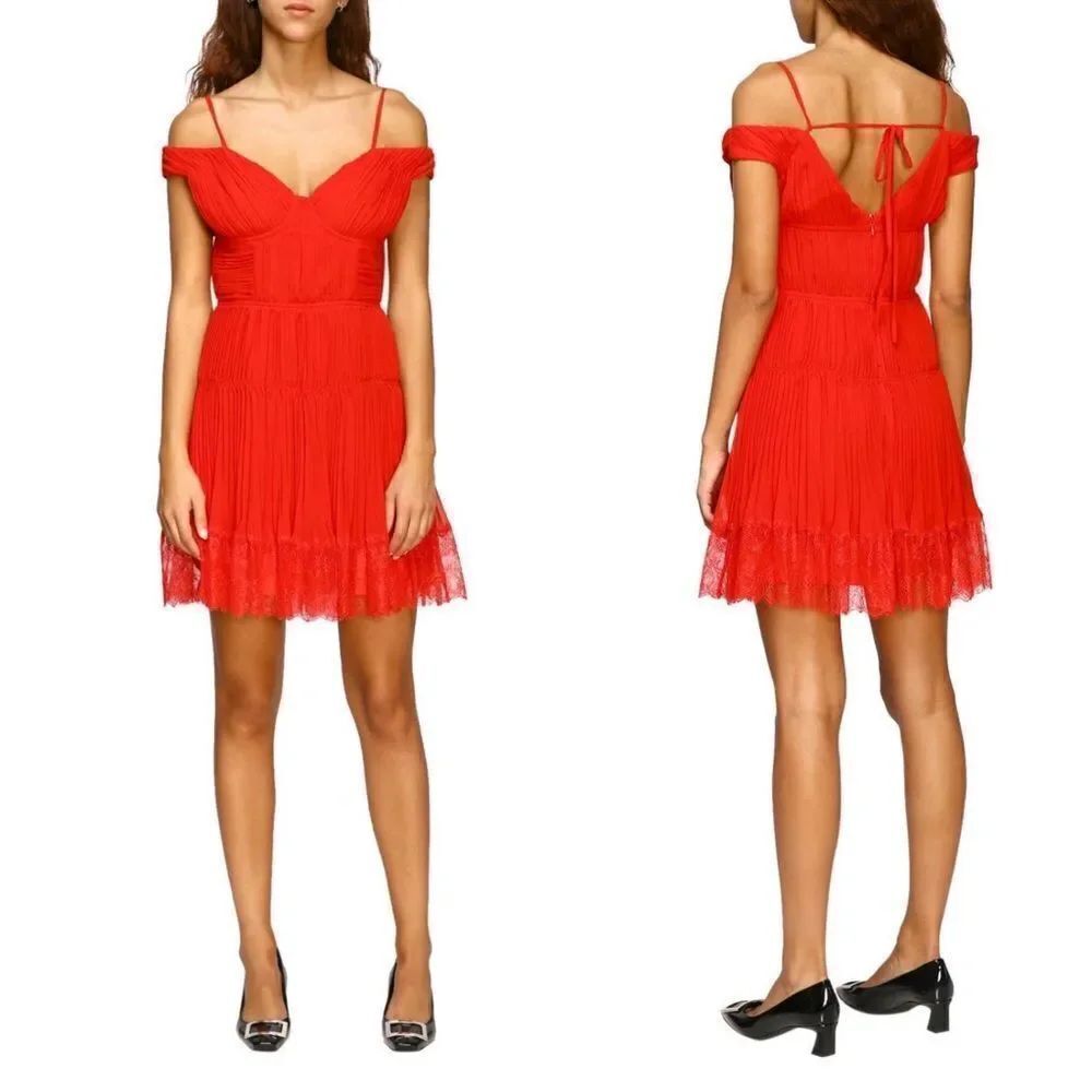 Self-Portrait Orange Off Shoulder Mini Dress - Picture 4 of 13